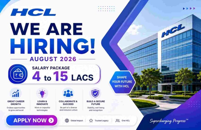 HCL Hiring August 2026 | Salary Package 4 to 15 Lacs | Apply Now