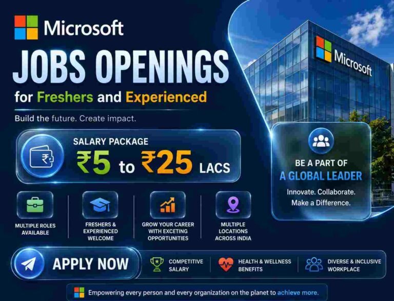 Microsoft Jobs Openings for Freshers and Experienced | Salary Package ₹5 to ₹25 Lacs | Apply Now